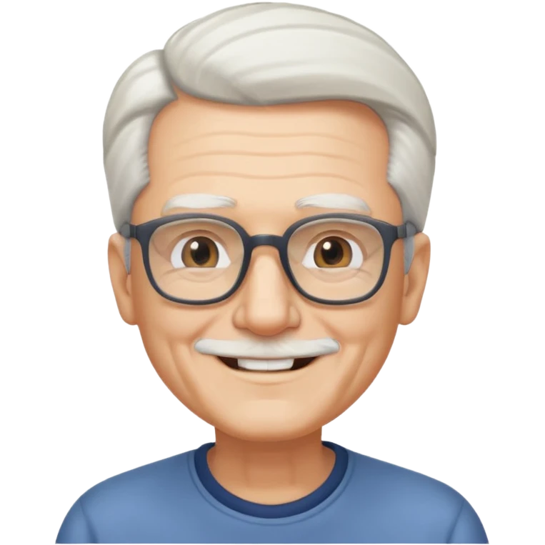 old guy, swept back white hair, blocky face, rectangle frame glasses, soul patch emoji