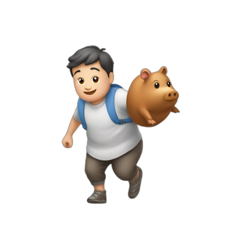 menino correndo com um porco emoji
