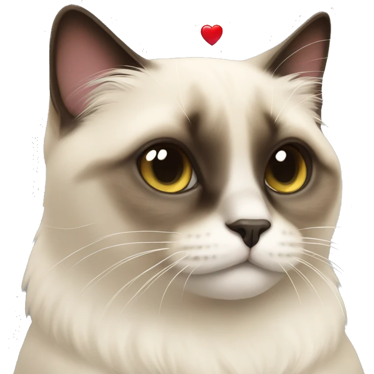 fluffy siamese cat with a heart emoji