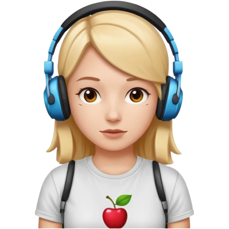 cherryhead skin white girl with deportive t shirt and headphones emoji