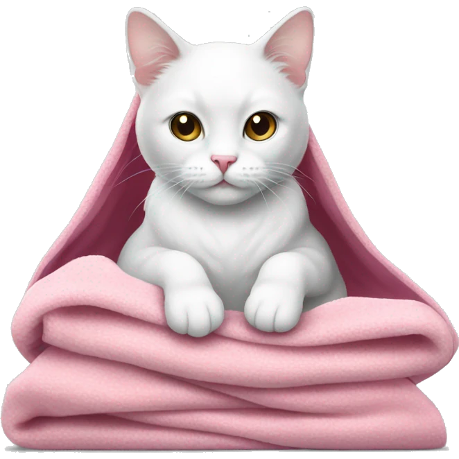 white cat with pink blanket emoji