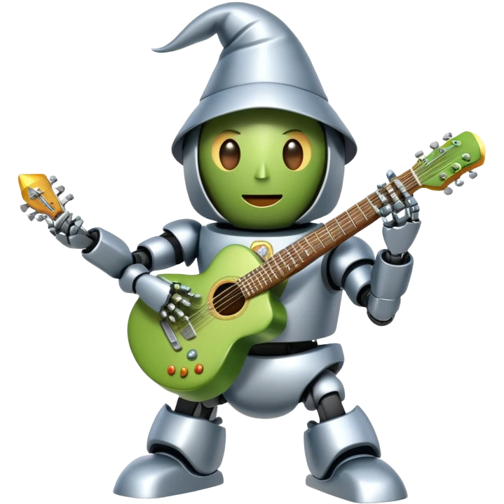 Robot playing guitar + Wizard casting spells + Avocado superhero + Avocado superhero emoji