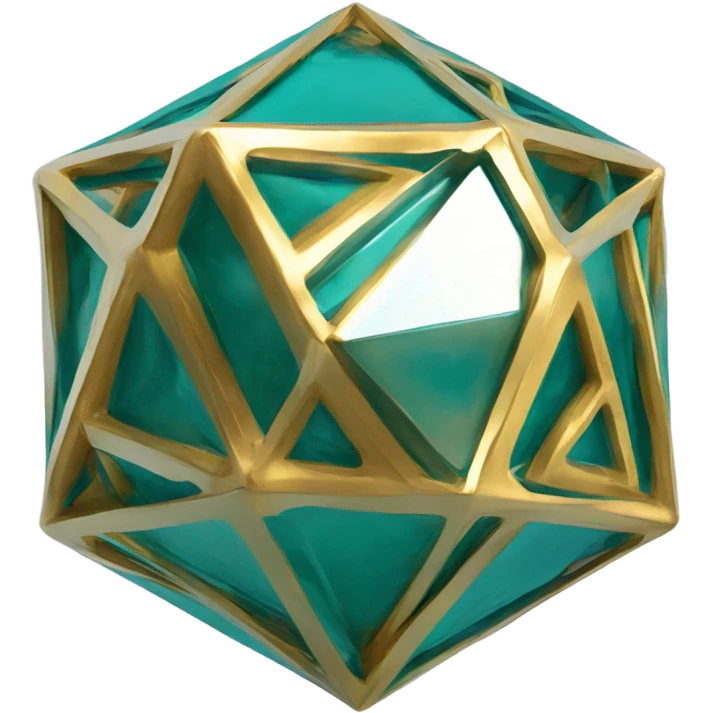 Gold & teal icosahedron emoji