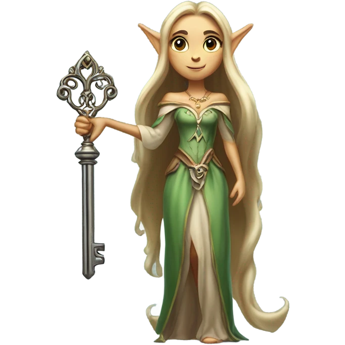 an elf woman login holding a big key emoji