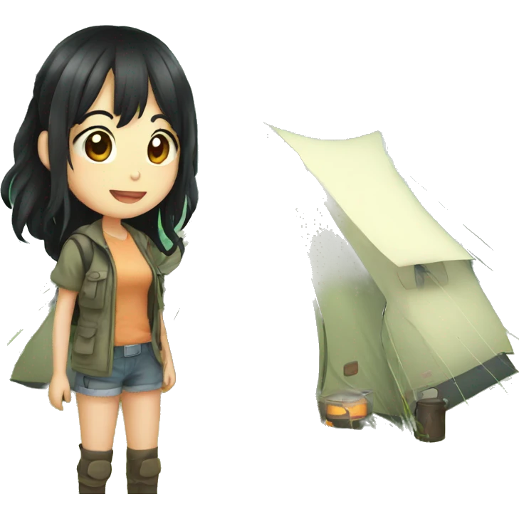 long black hair anime girl in camping emoji