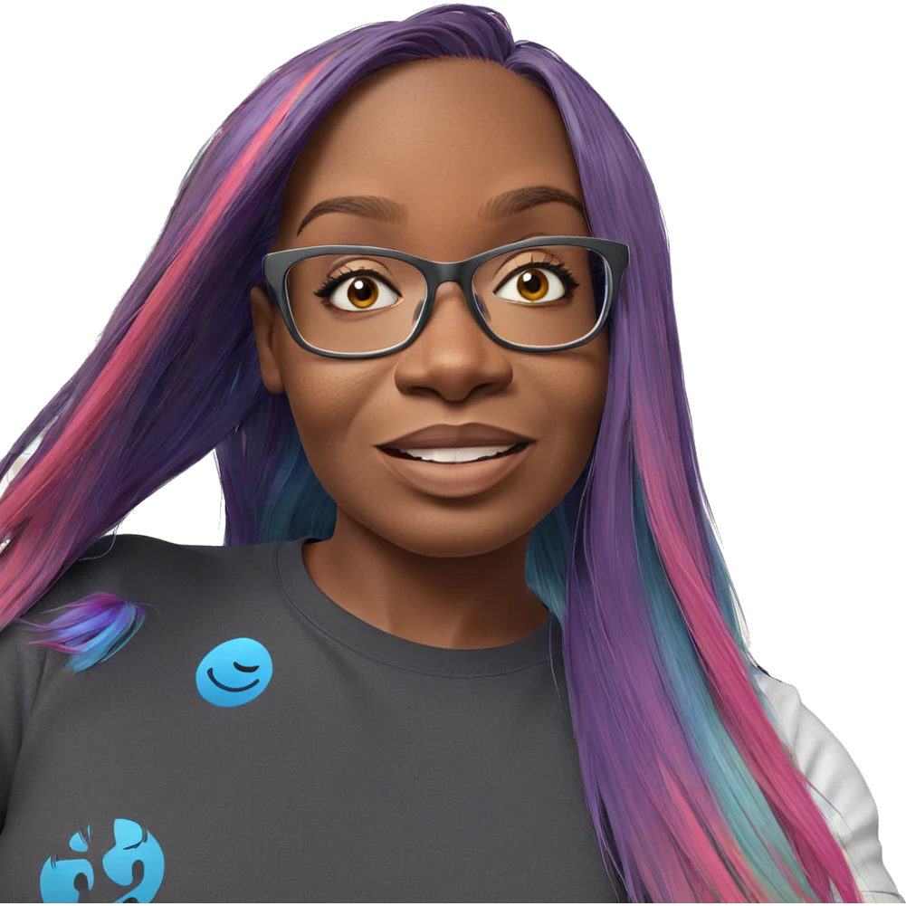 smiling girl with multicolored hair emoji