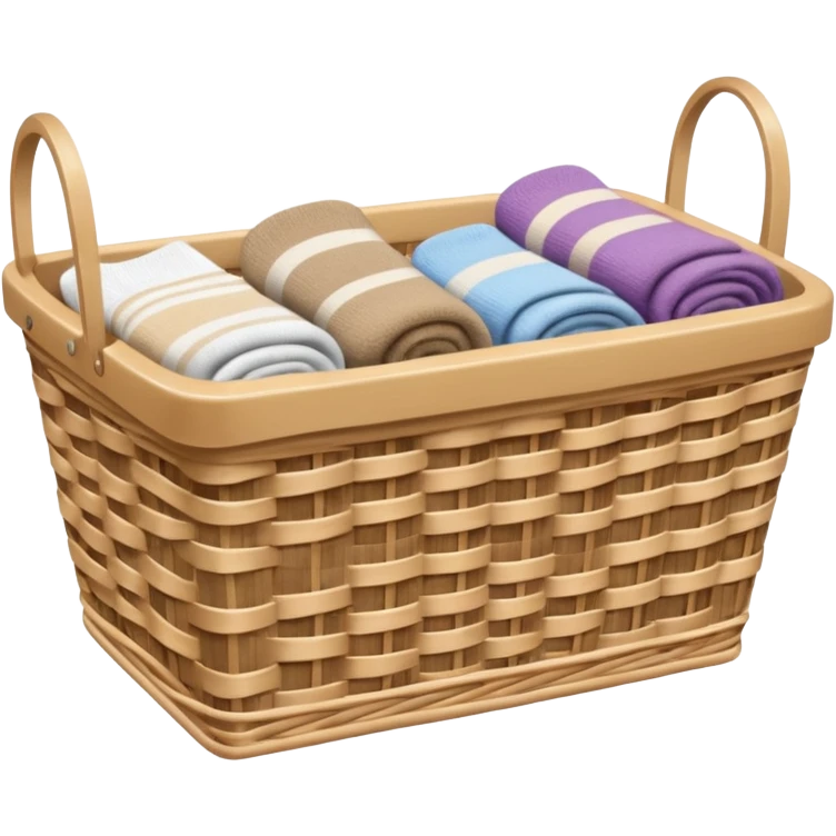 wicker laundry basket with socks draped over towels emoji