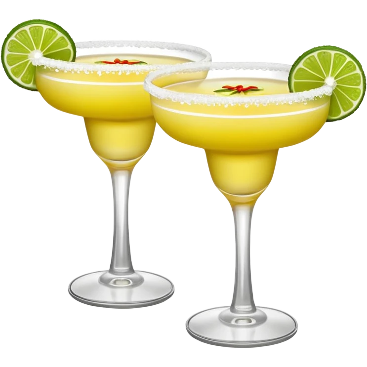 2 margaritas. one normal and one spicy. NO ICE - normal margarita glass with salt on the rim. one should be just with the margarita and the salt. the spicy one should have a small red pepper showing  on top emoji