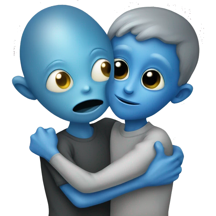 Blue alien and grey alien hugging  emoji
