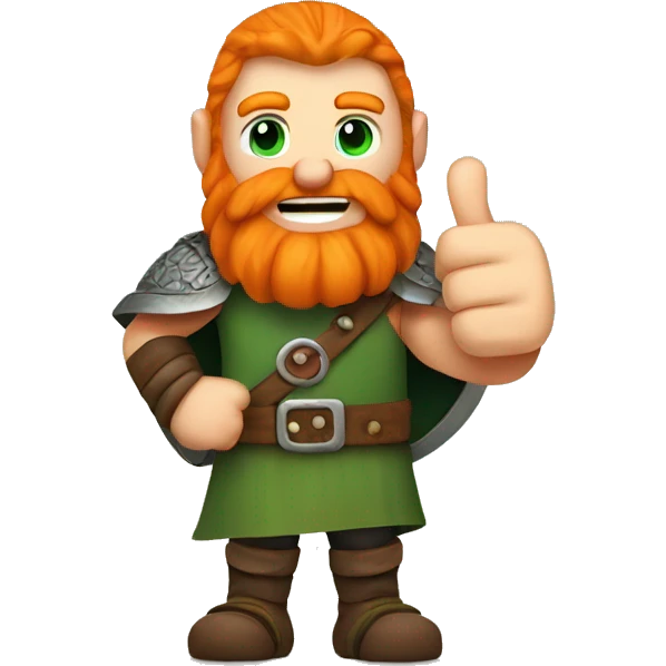 Green eyed, Orange haired white skinned viking with orange beard holding up a thumbs up emoji