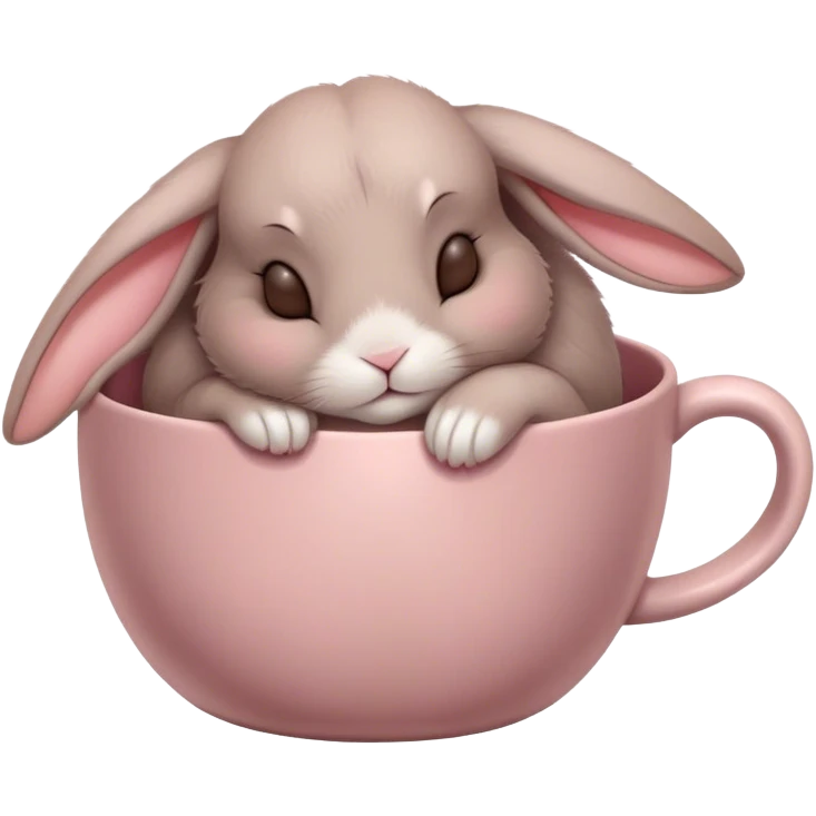 Cute sleeping Taupe rabbit in a dusty rose coloured cup emoji