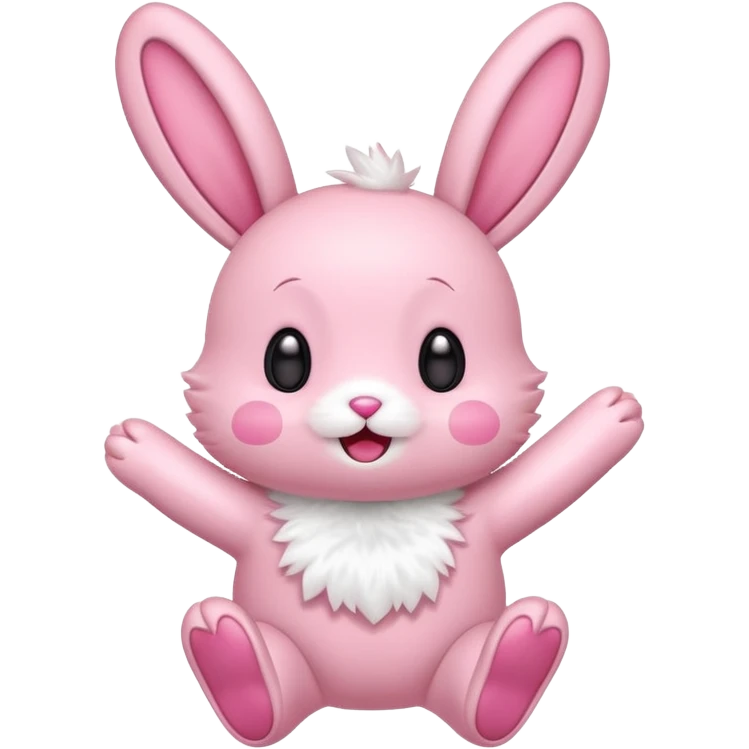 Exited pink bunny, kawaii chibi fluffy ears and body jumping of excitement  emoji