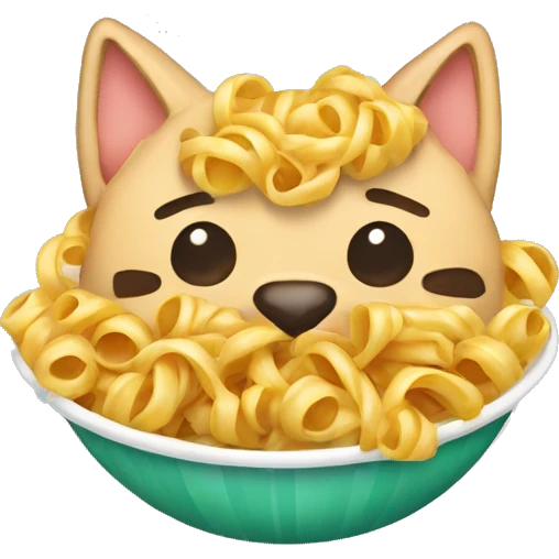 A cat eating pasta and wear a christmas jun pet emoji