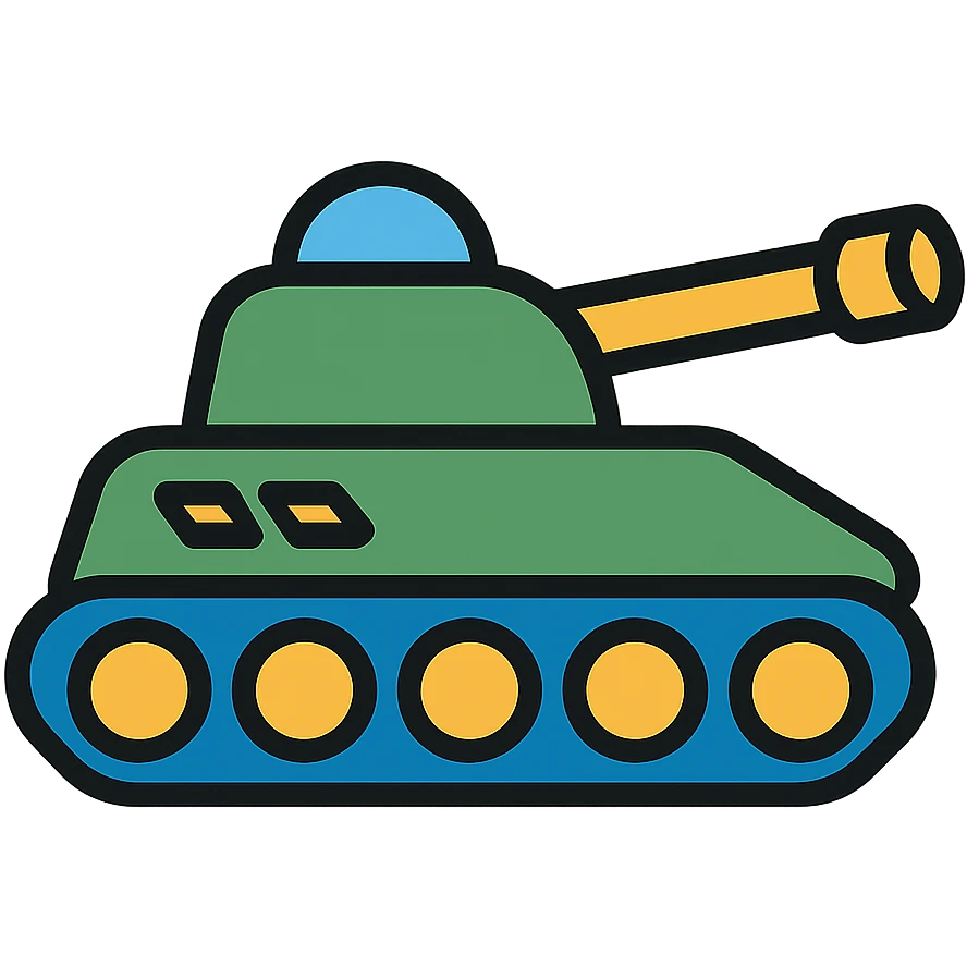 Military tank with cannon and tracks colored icon emoji