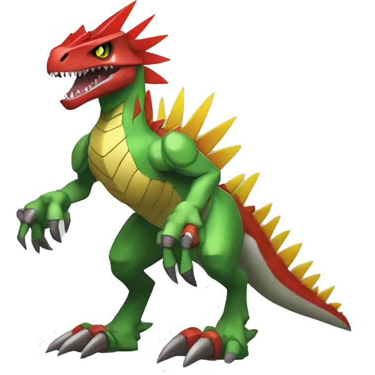  Cool Edgy Green Red Yellow Digimon-Fakemon-Guilmon-Velociraptor-Dragon-Mecha full body emoji