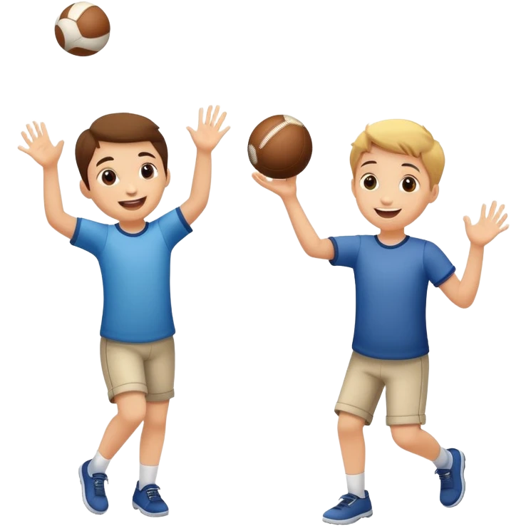 two children playing catch, one throwing and one catching a ball, happy and playful emoji