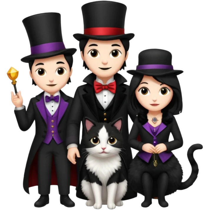 magician couple and their pet cat emoji