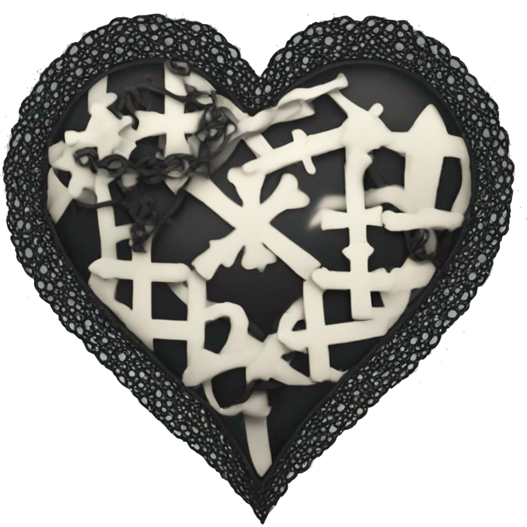 Lacey black heart with cybersigilism and crosses emoji