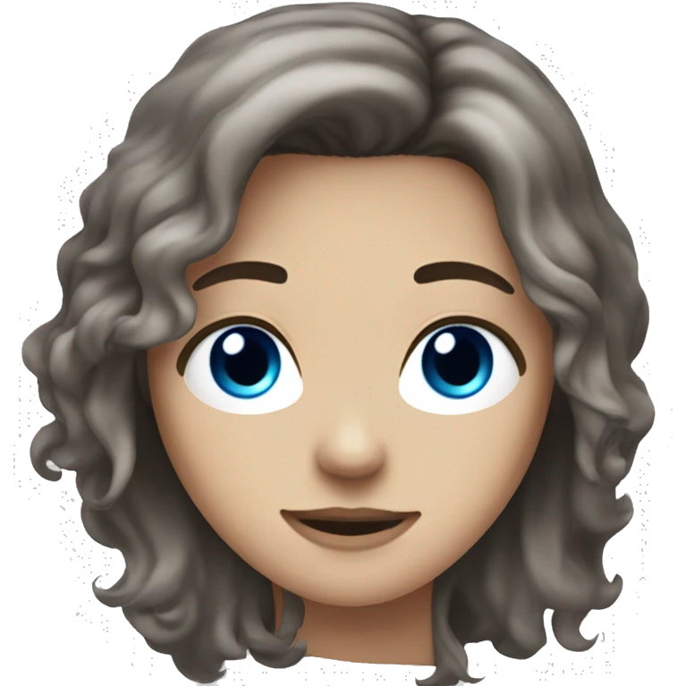 A genderperson with shoulder-length messy brown hair, blue grey eyes, and a choker emoji