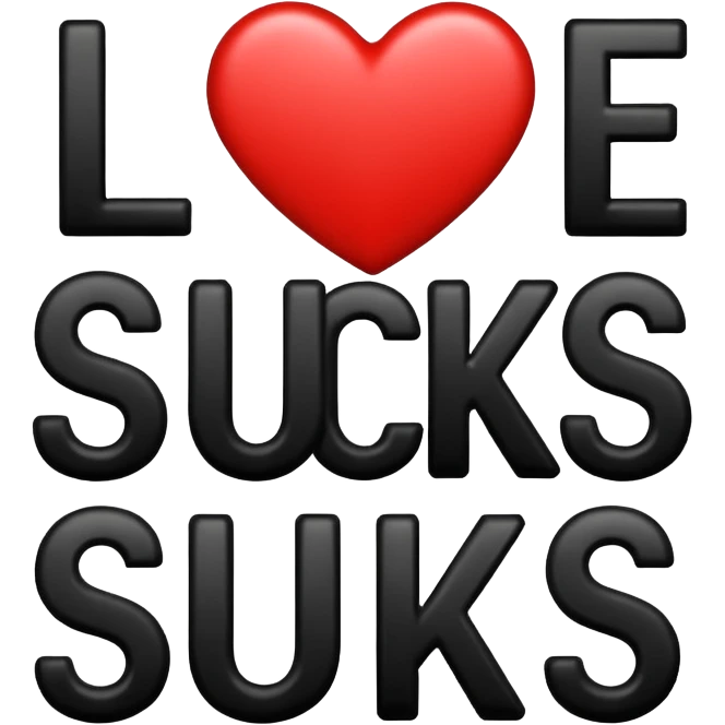 Typography design "love sucks" transparent background, black color lettering emoji