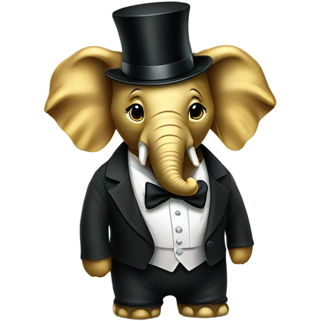 Golden elephant with tux and sunglasses with top hat emoji