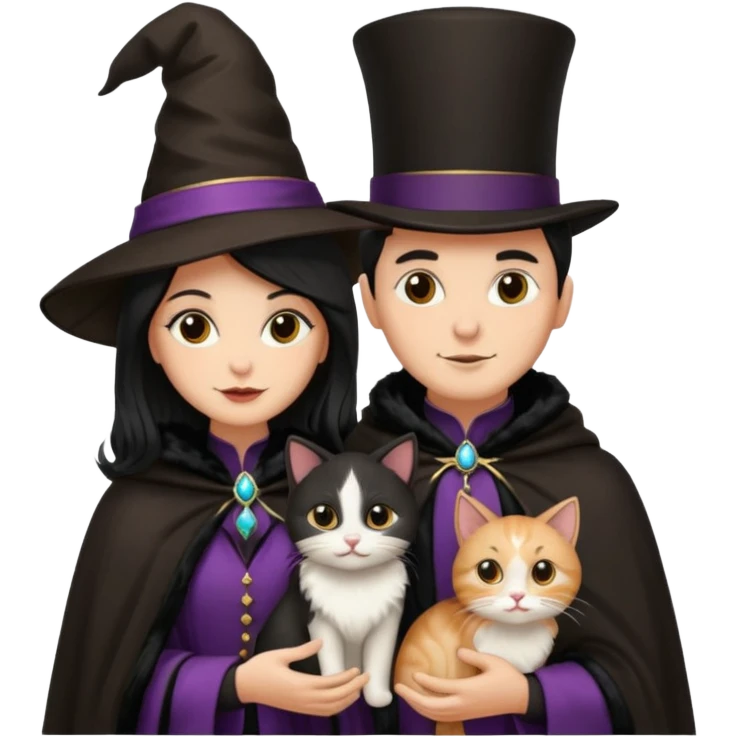 magician couple and their pet cat emoji