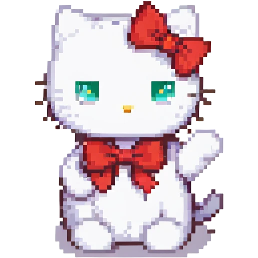 Hello Kitty waving, white cat, red bow, minimal details emoji