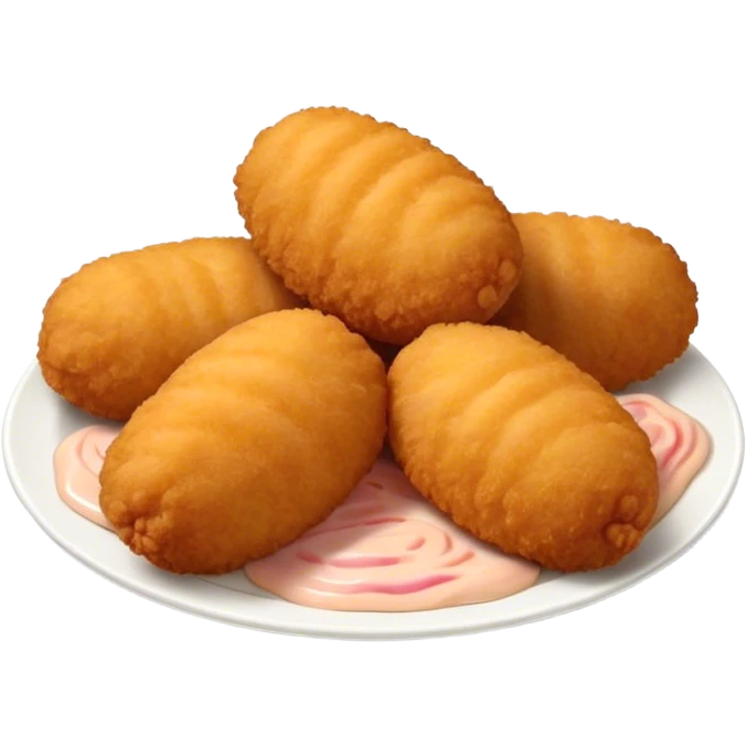 Cinematic Realistic Croquetas Dish Emoji, showcasing crispy, creamy croquettes filled with ham or chicken rendered with lifelike textures and appetizing, dynamic lighting. emoji
