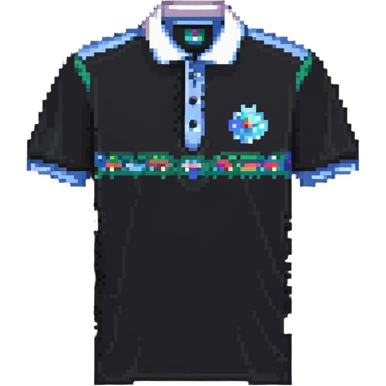 polo shirt with AI design, technological details in pixel art style emoji