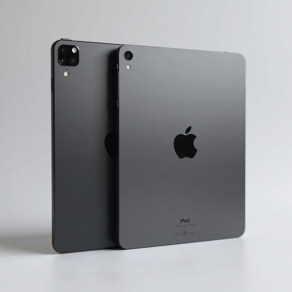 space gray iPad Pro 11-inch, realistic, modern, minimal background emoji