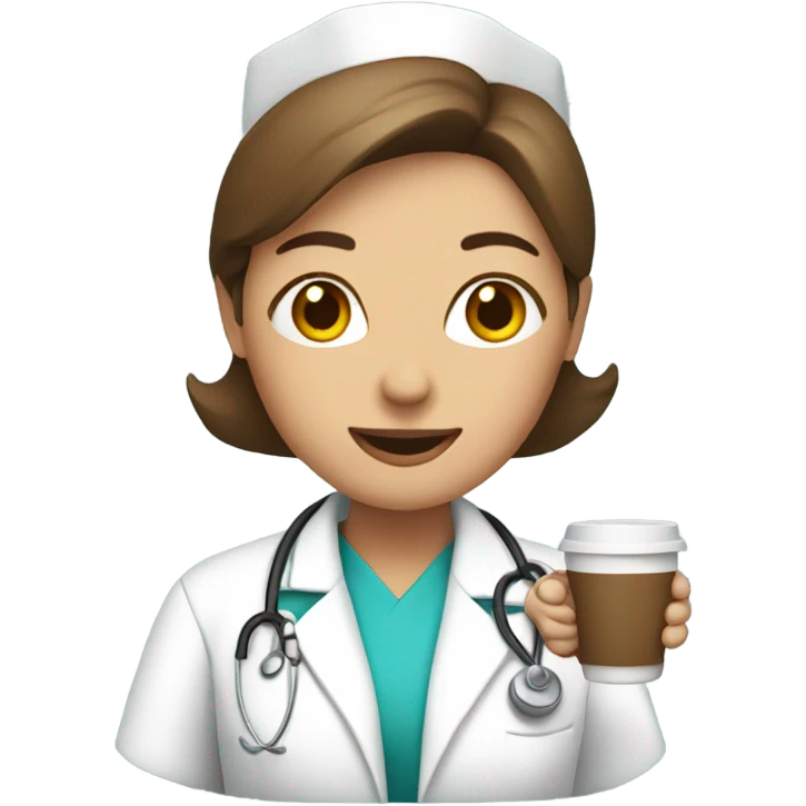 Nurse with large coffee emoji
