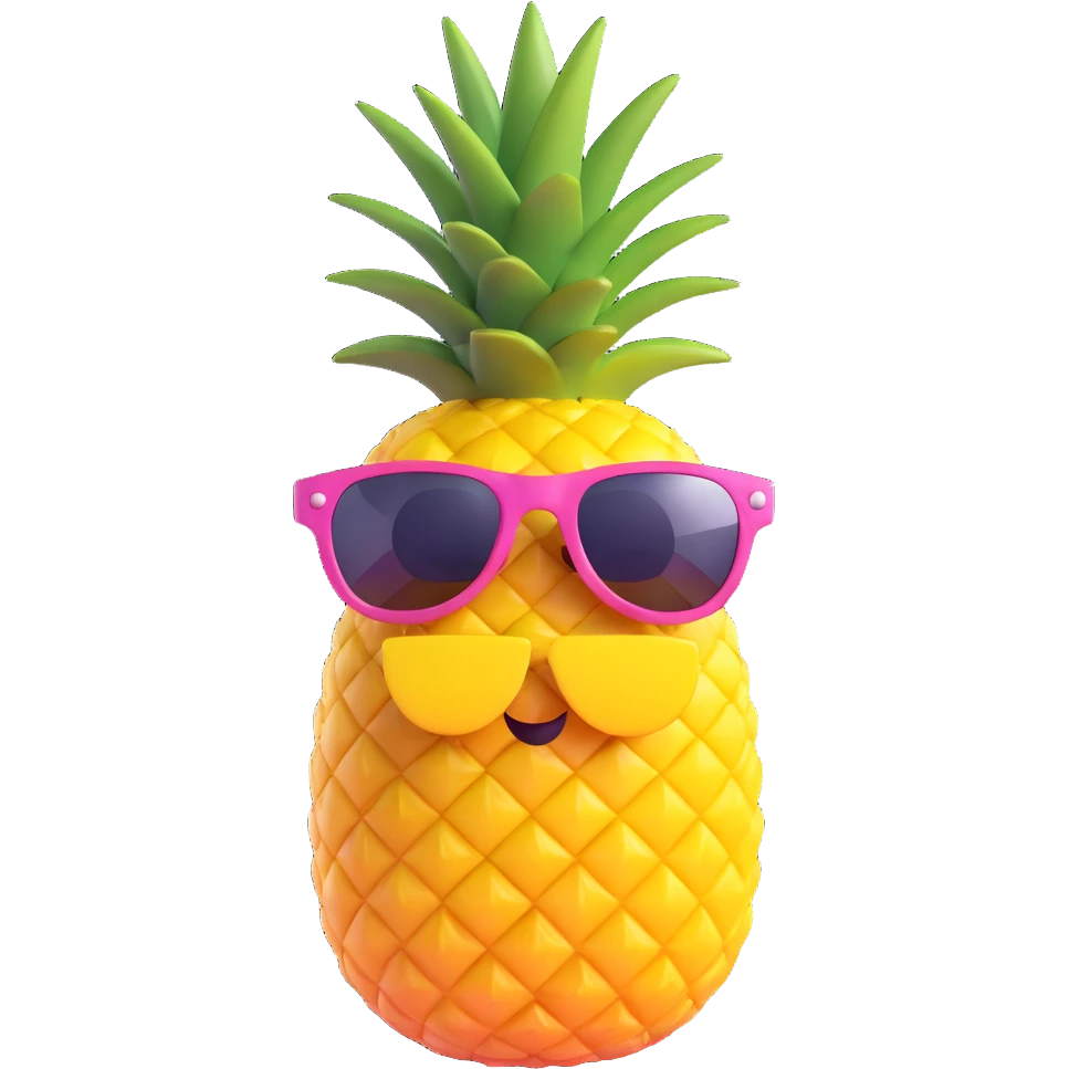 pineapple wearing sunglasses, 3D emoji style, Hawaiian party emoji