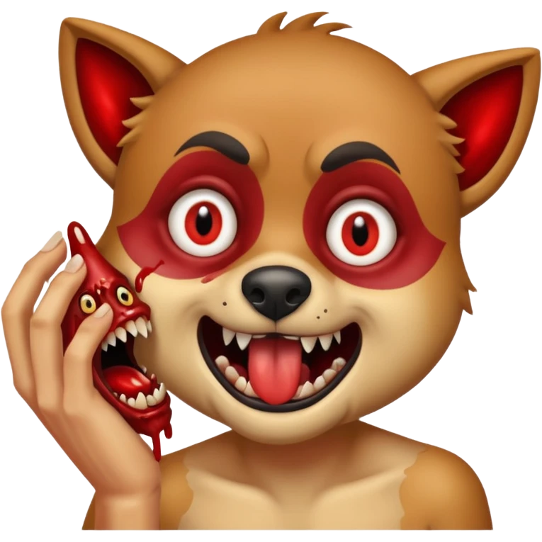 A crazy-eyed fully-bodied mongrel biting a human hand and making it bleed  emoji