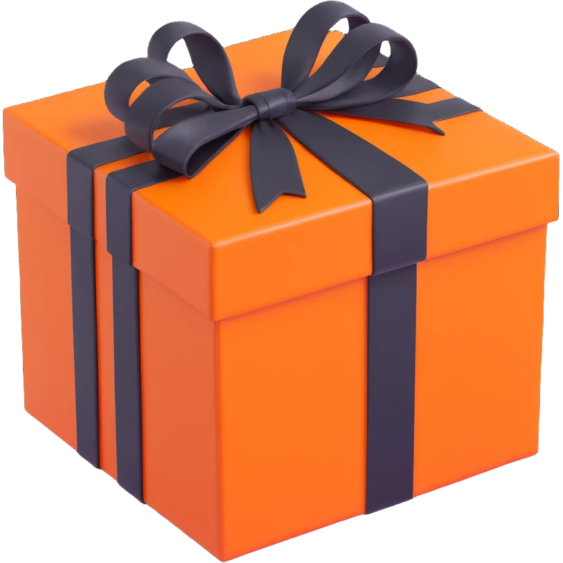 an orange Hermès box with a black ribbon tied in a bow luxury packaging minimal 3D style emoji