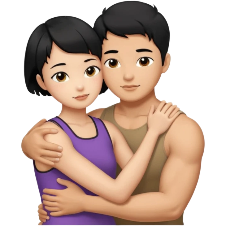 buff korean Man black hair hugging girl with black pixie cut  emoji