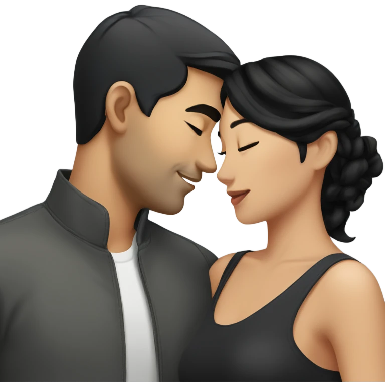 Asian grayish black haired guy kissing a black haired woman emoji