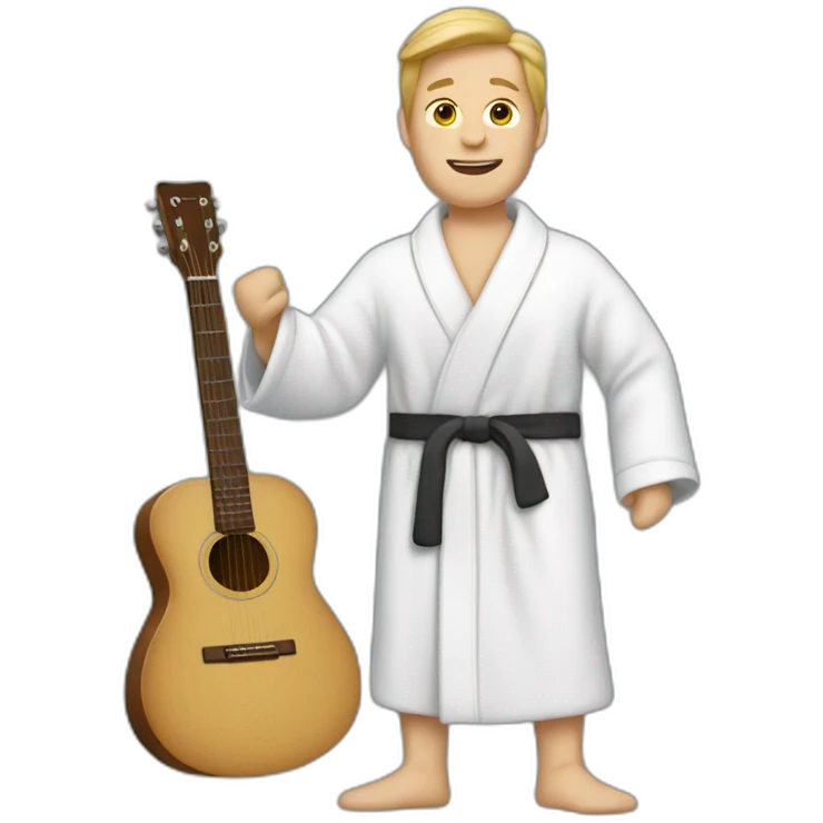 white man in bathrobe with guitar emoji