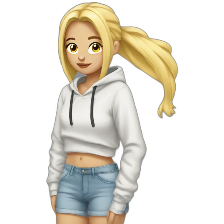 Blonde girl hoodie tied around her waist emoji