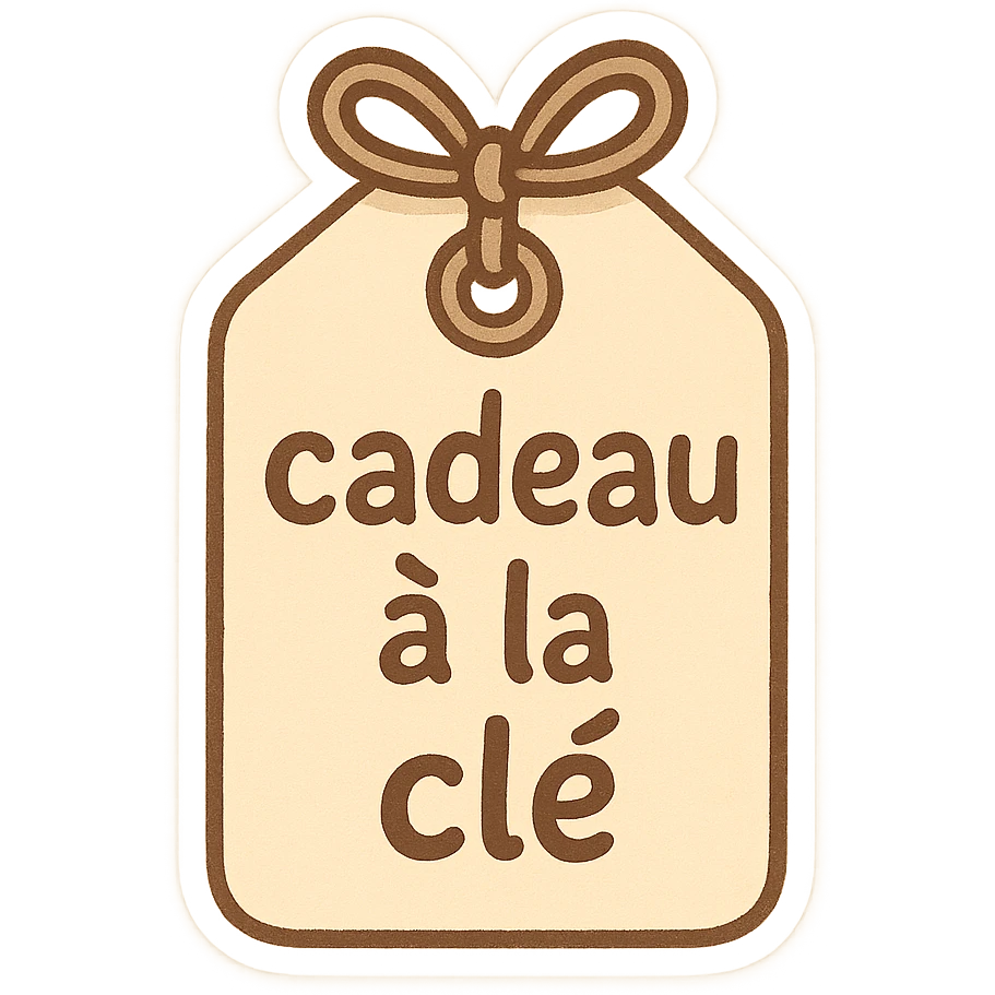 étiquettes avec marqué en texte  : cadeau à la clé emoji