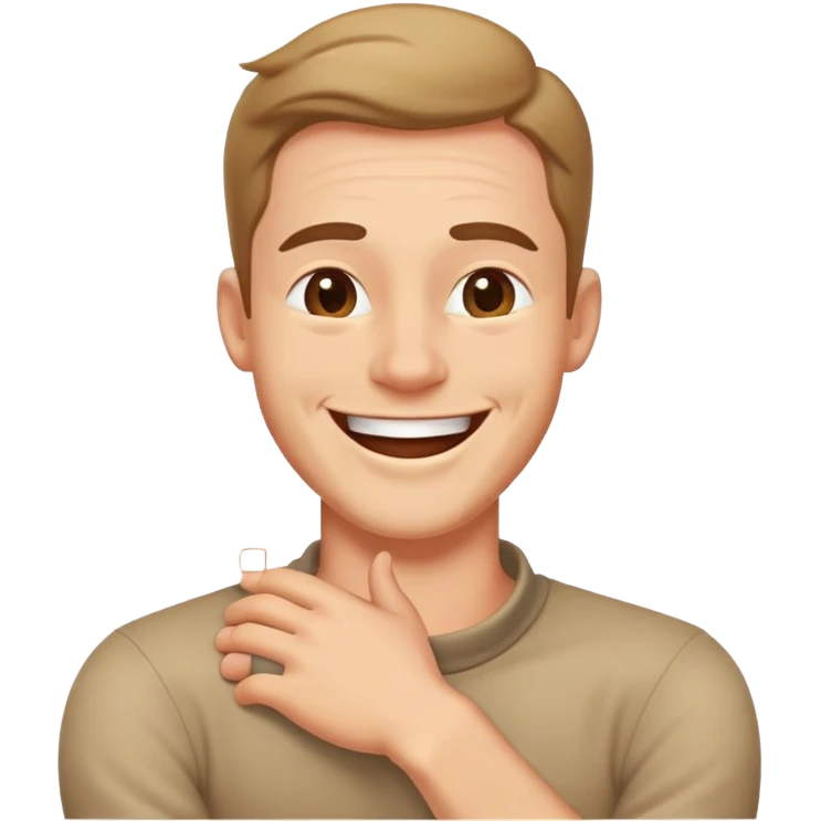 Man laughing with arms crossed around neck emoji