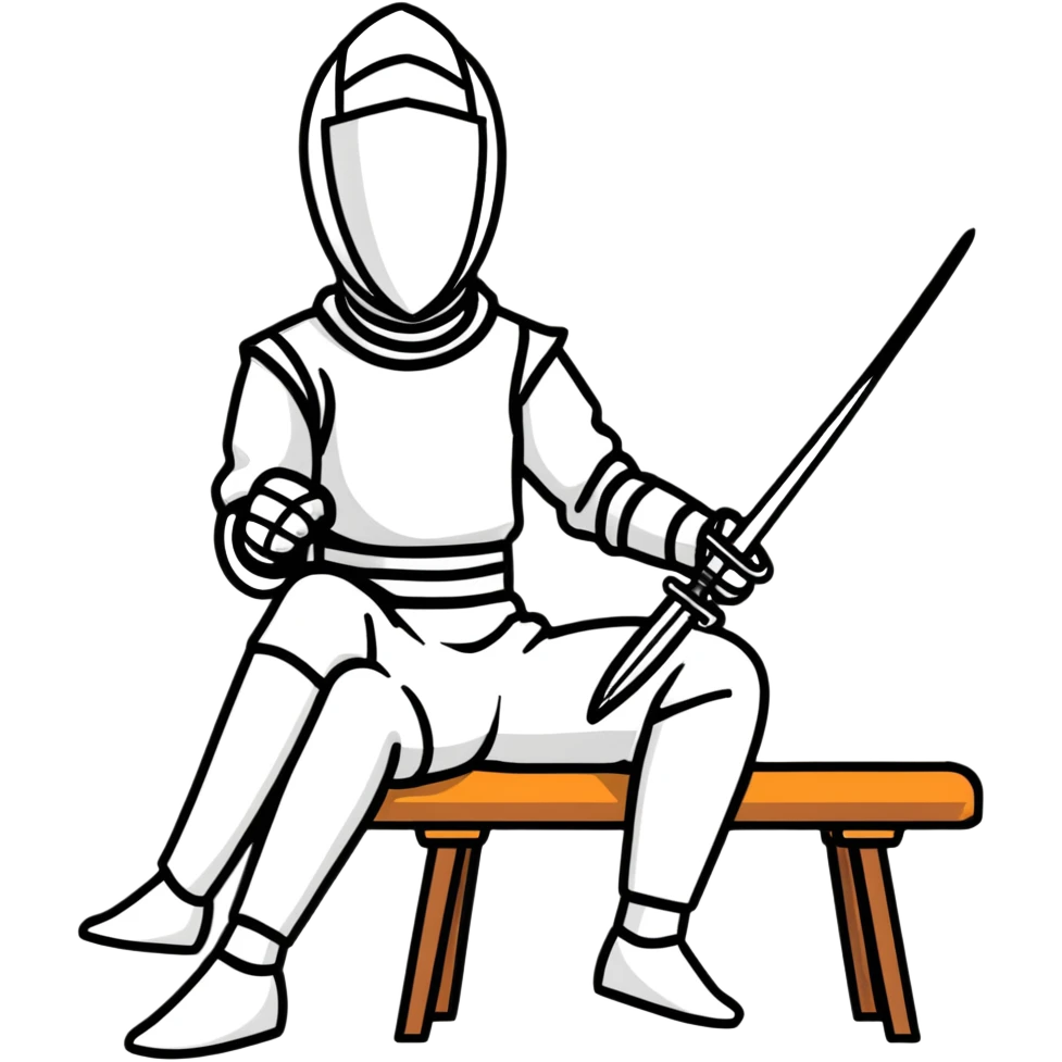 epee fencer sitting on stool holding mask under arm before match emoji