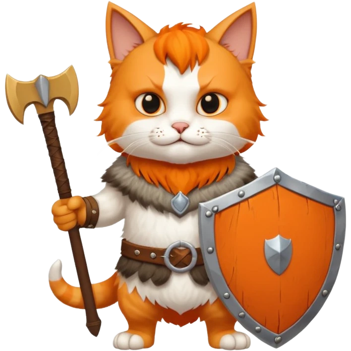 valorous Viking cat in Valhalla, holding a shield and axe emoji