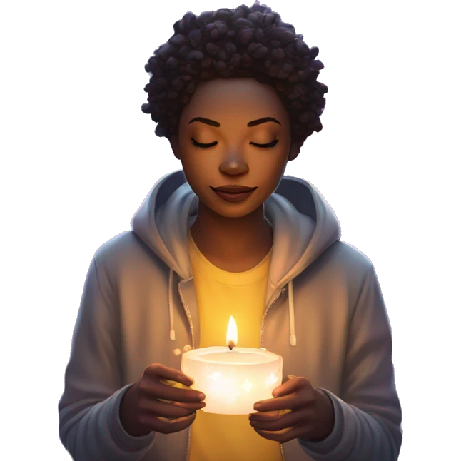 person melting into graffiti galaxies with candles lanterns and fairy lights emoji
