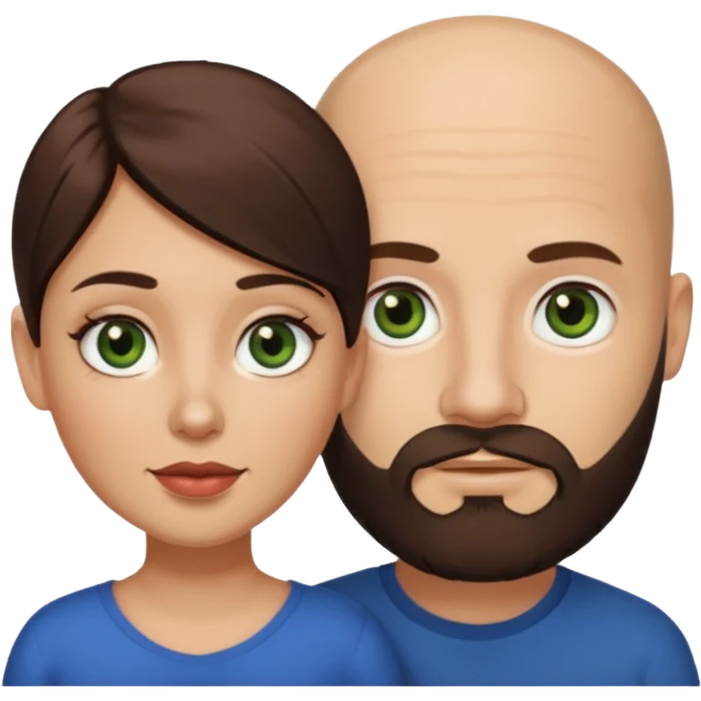Man beard bald white dark green eyes woman medium hair brown brown eyes latina  emoji