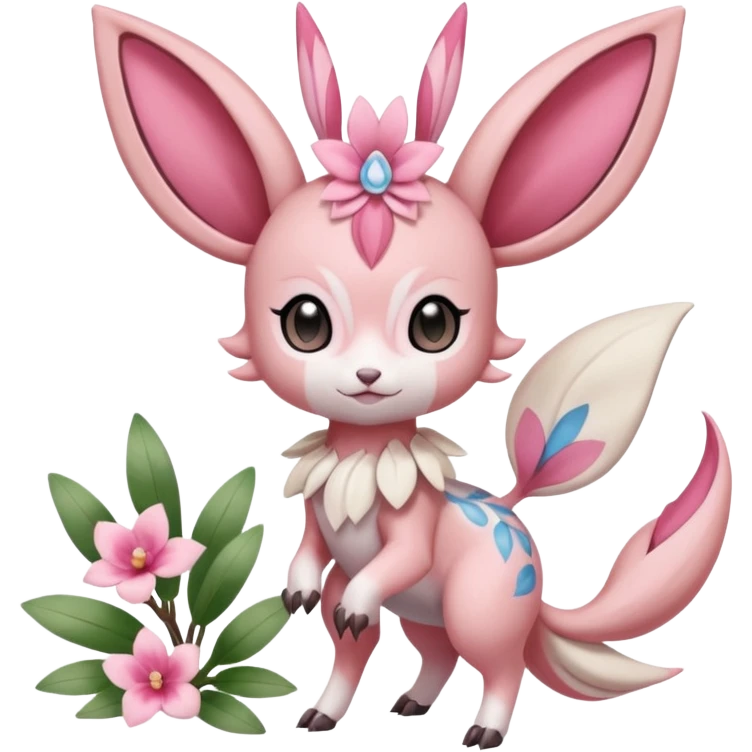 Cute Romantic Realistic  Floral Meloetta-Sylveon-Palkia-Cresselia-Digimon-Pokémon-Fakémon-hybrid-fusion, full body emoji