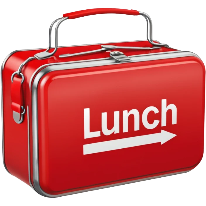 red lunch box with the word lunch on it emoji