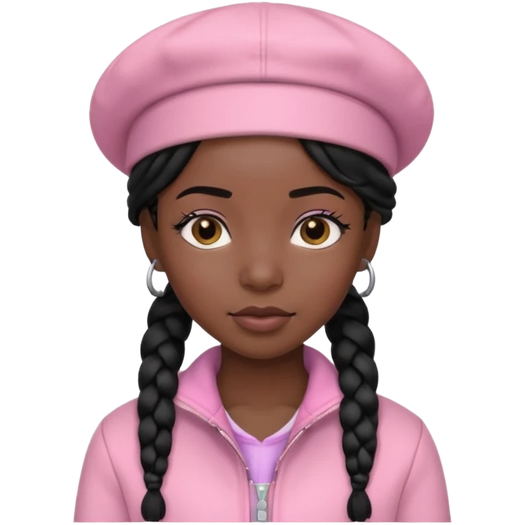 Black hair cowgirl with black skin two braids and soft pink hat and jacket emoji