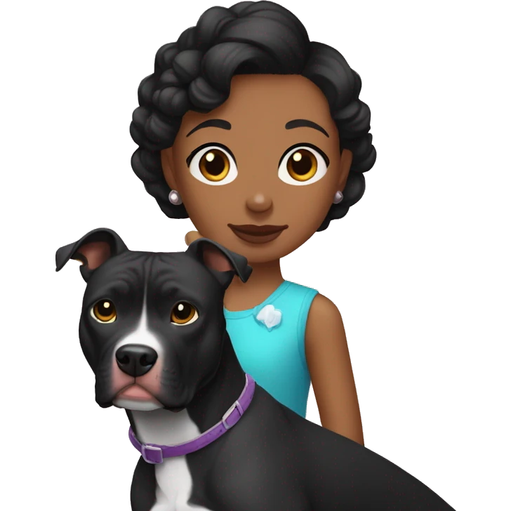 Perro pitbull negro con una dueña,tez clara pelo corto y negro  emoji