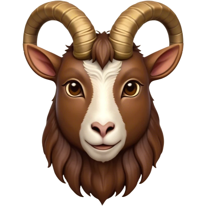 Cinematic Noble Brown Goat Portrait Emoji, Poised and regal, with a sturdy, agile build and a smooth, well-groomed rich brown fur accented by gracefully curved horns, deep-set soulful dark eyes, Simplified yet sharp and sophisticated features, highly detailed, glowing with a warm, dignified glow, high shine, intelligent and spirited, stylized with an air of rustic elegance, focused and attentive, soft glowing outline, capturing the essence of a watchful and confident goat, so majestic it feels as though it could leap out of the screen with effortless authority! emoji