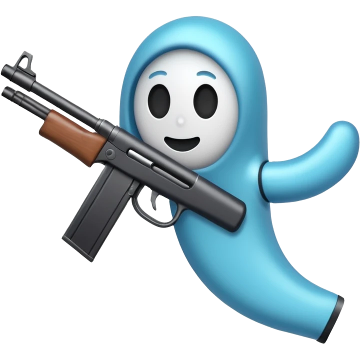 Fantasmas con un fusil moderno y haciendo haciendo en en forma de ✌️ con los dedos emoji